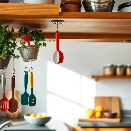 Dead Space Management: Adding Hanging Baskets and Hooks Under Shelves