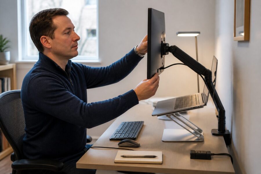 Laptop Risers and Articulating Monitor Arms: Fixing Screen Height in Tiny Offices Without Adding Footprint
